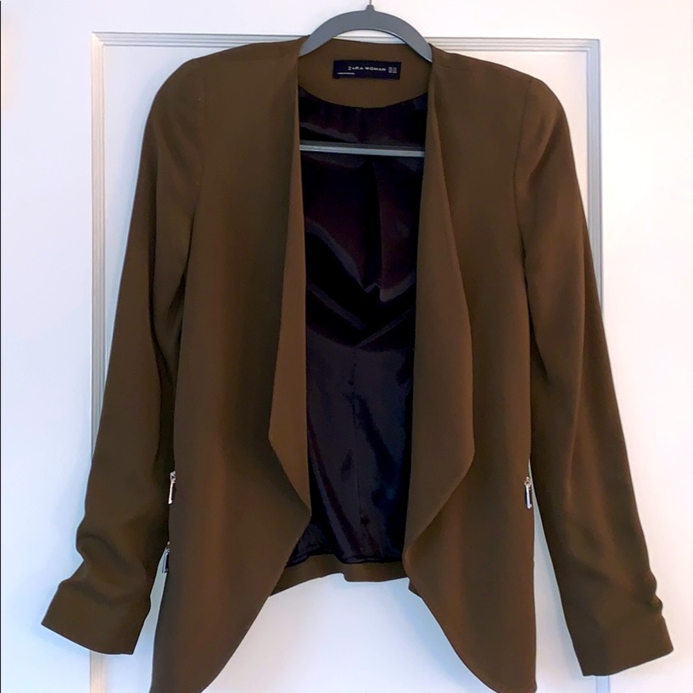 Zara Woman Olive Blazer with Zipper Detail